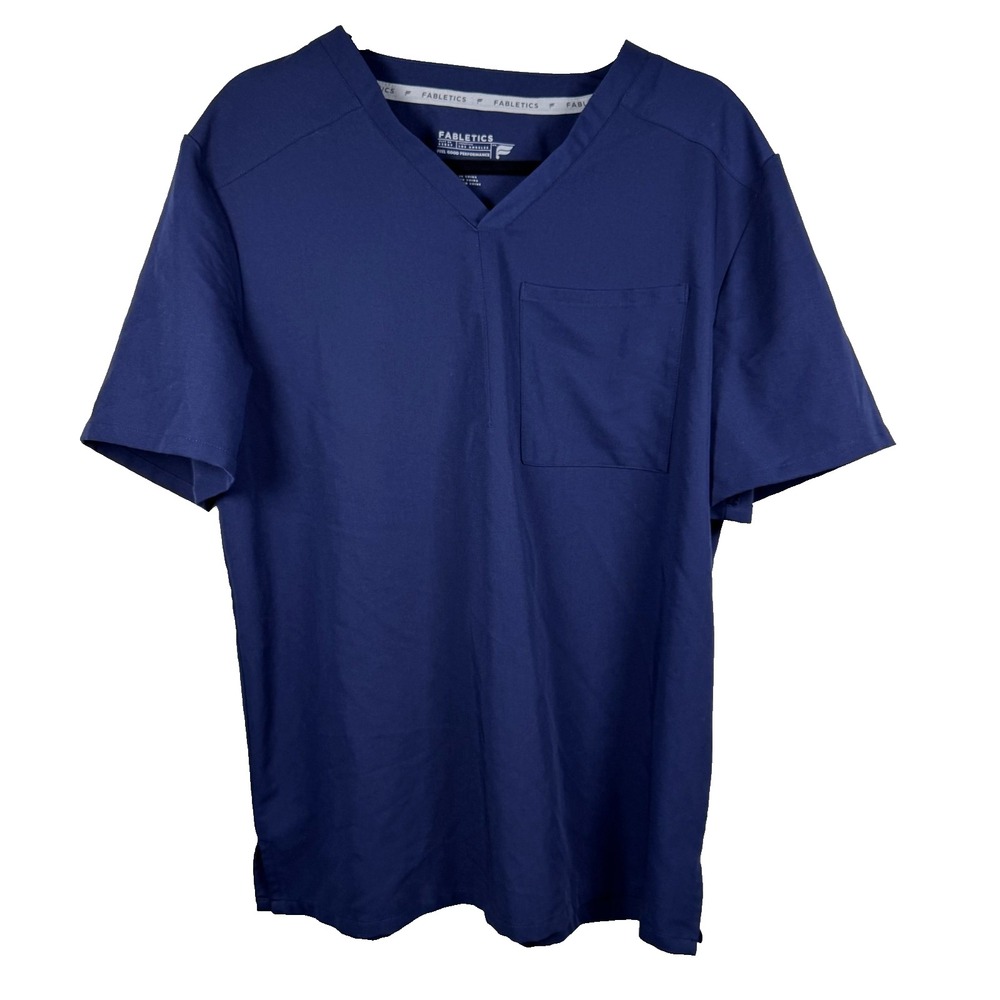 Fabletics Performance Scrubs Top Women Large Blue Great V-Neck Pocket TS2253857